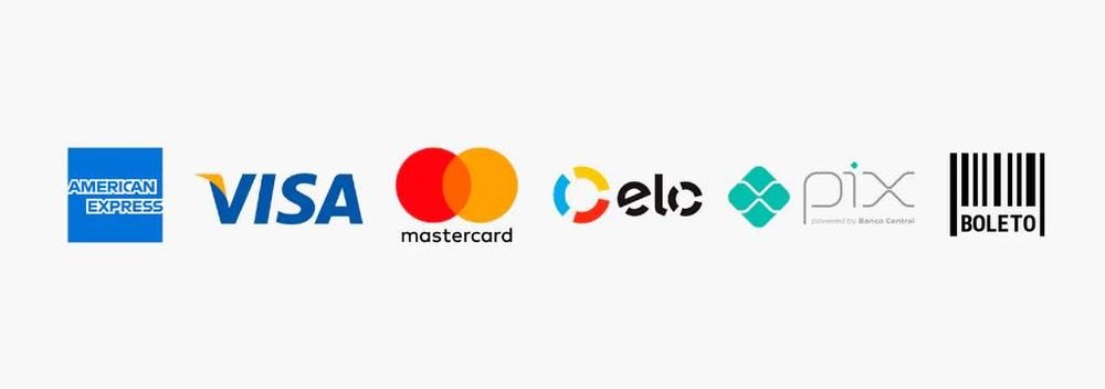 Visa, Mastercard, Elo, Pix e boleto